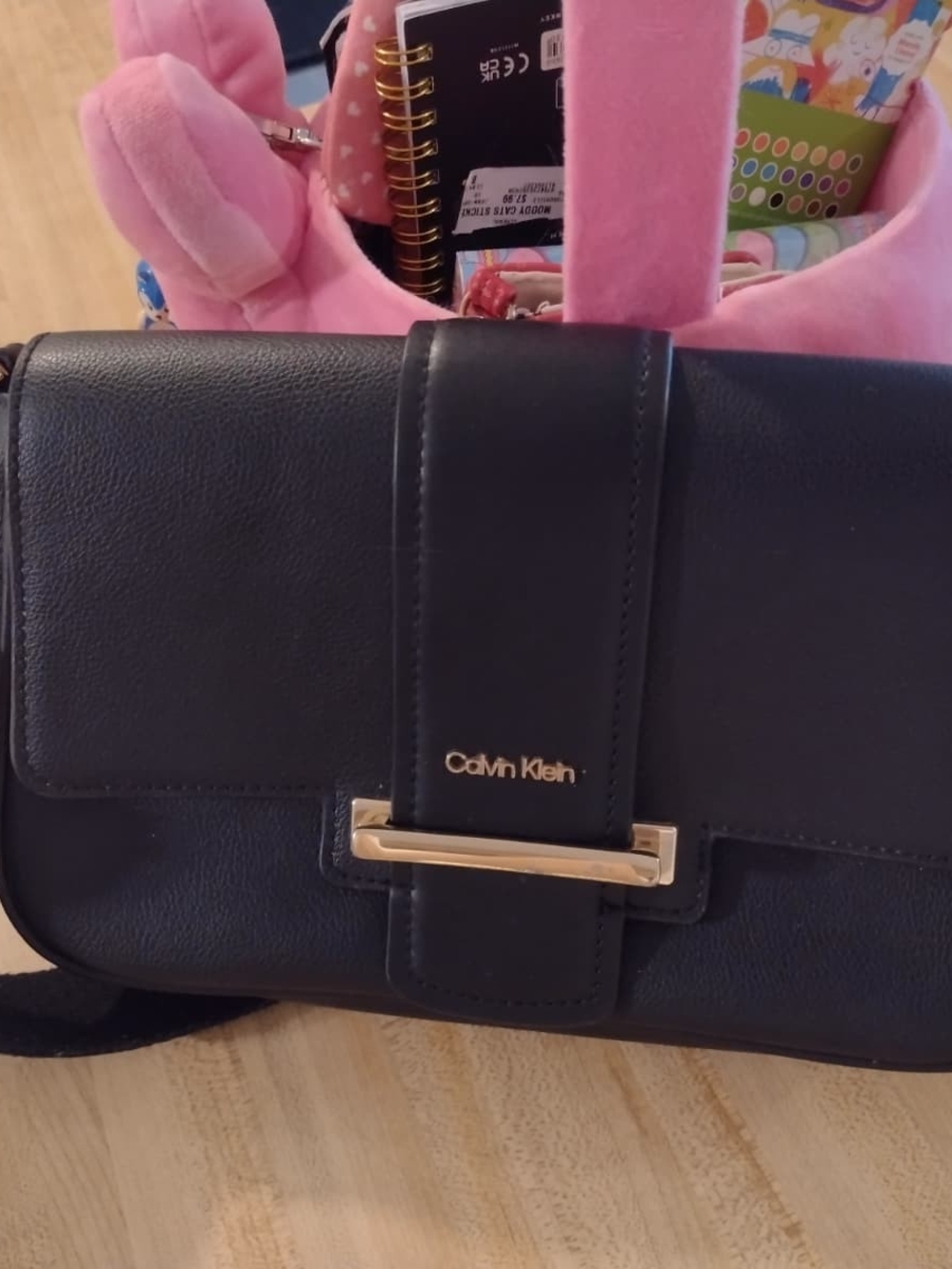 Calvin Klein Black Leather Crossbody with Gold Accent